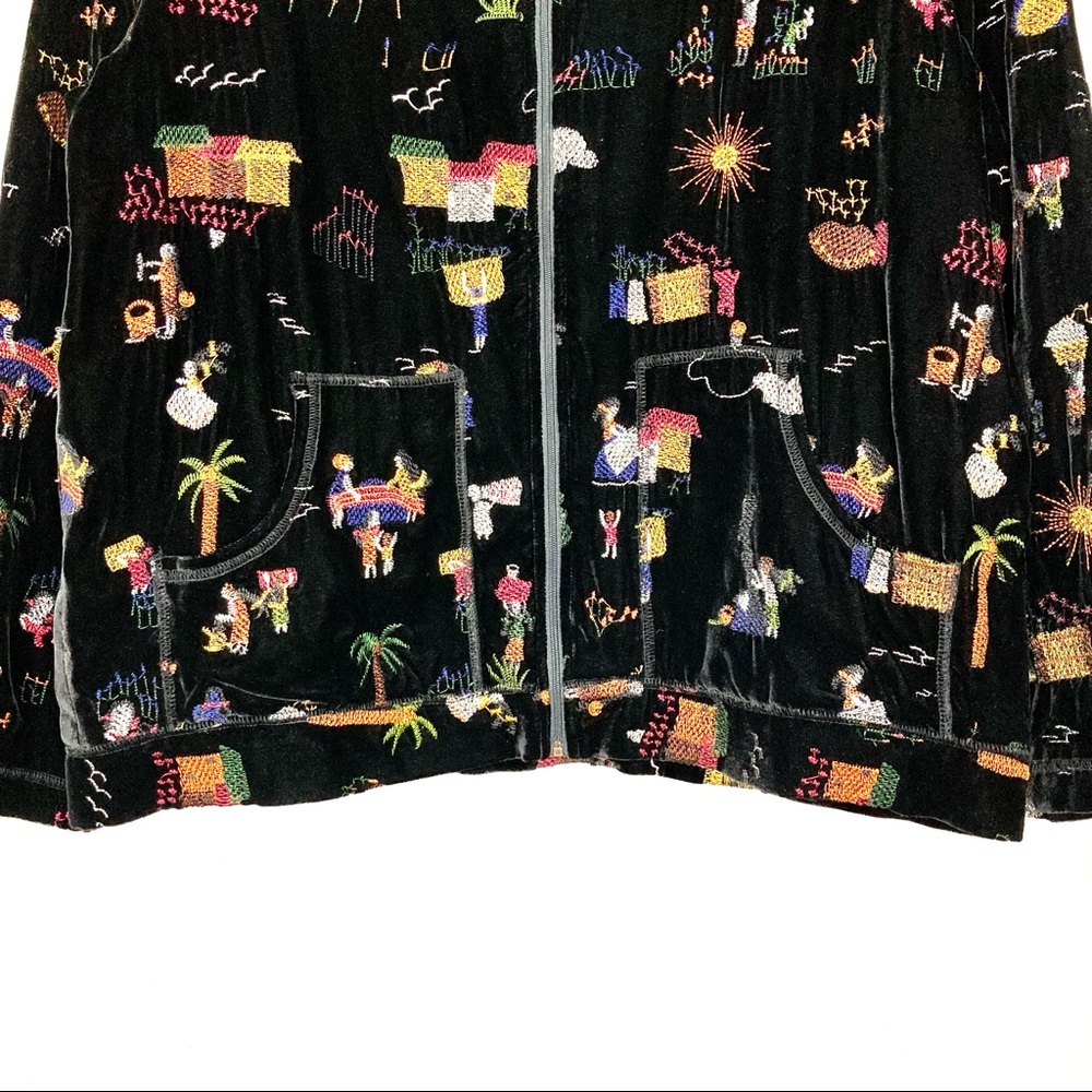 Vintage Chico’s Embroidered Velvet Jacket Women’s Size L Silk Blend Full Zip - Picture 3 of 9